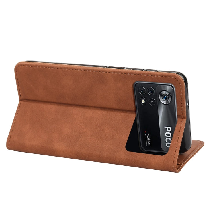 For Xiaomi Poco X4 Pro 5G Skin Feel Magnetic Splicing Leather Phone Case