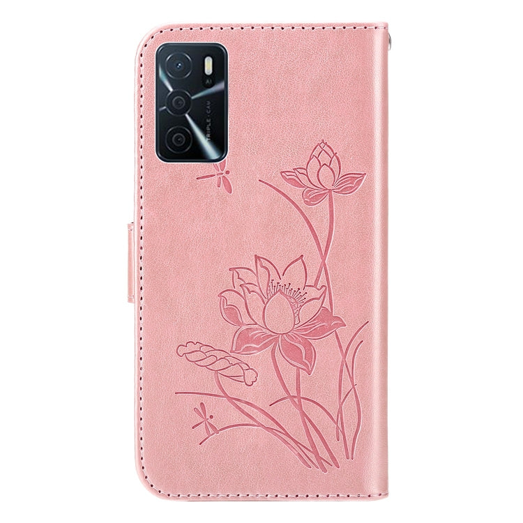 For OPPO A16 Lotus Embossed Leather Phone Case
