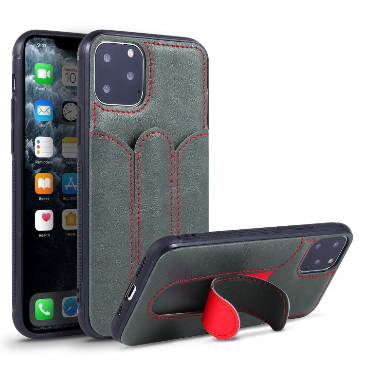 For iPhone 11 Pro Shockproof PC + PU Protective Case with Invisible Spring Holder & Card Slot
