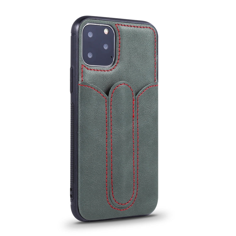 For iPhone 11 Pro Shockproof PC + PU Protective Case with Invisible Spring Holder & Card Slot