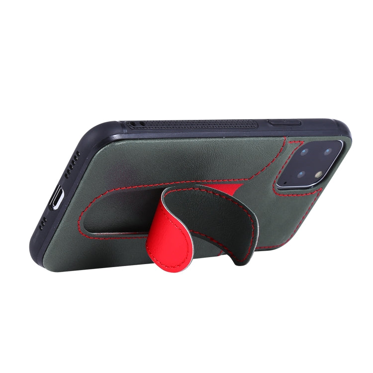 For iPhone 11 Pro Shockproof PC + PU Protective Case with Invisible Spring Holder & Card Slot