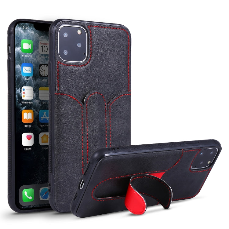 For iPhone 11 Pro Shockproof PC + PU Protective Case with Invisible Spring Holder & Card Slot