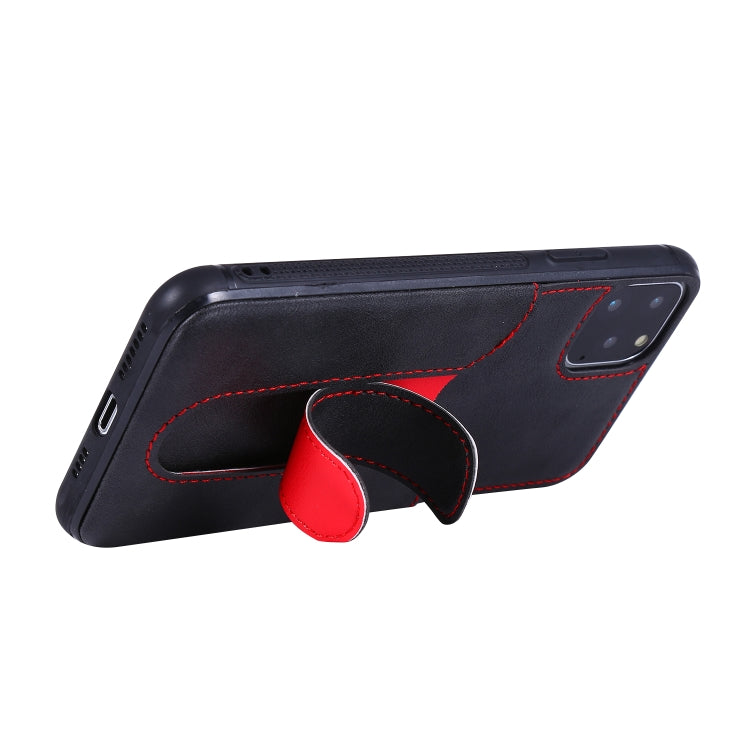 For iPhone 11 Pro Shockproof PC + PU Protective Case with Invisible Spring Holder & Card Slot