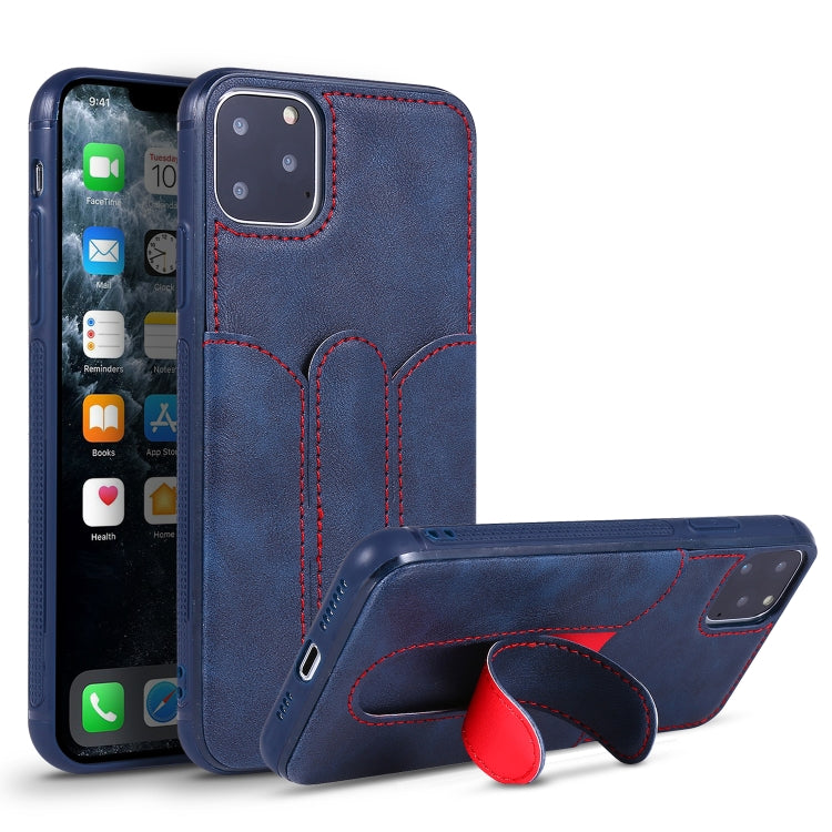 For iPhone 11 Pro Shockproof PC + PU Protective Case with Invisible Spring Holder & Card Slot