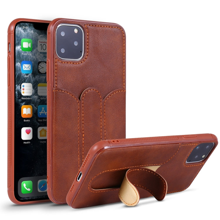 For iPhone 11 Pro Shockproof PC + PU Protective Case with Invisible Spring Holder & Card Slot