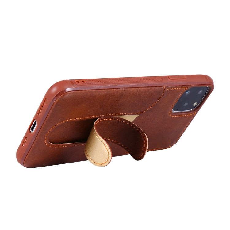 For iPhone 11 Pro Shockproof PC + PU Protective Case with Invisible Spring Holder & Card Slot