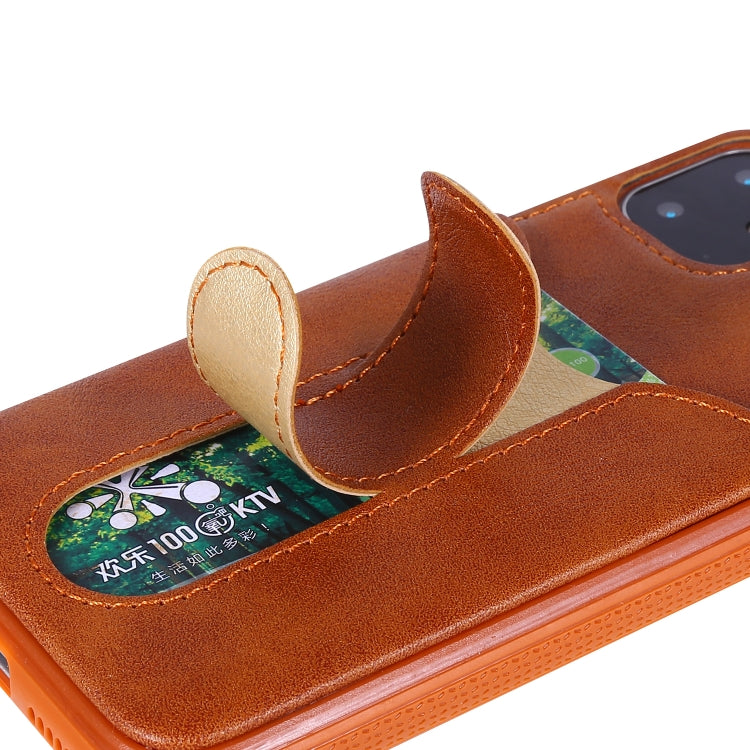 For iPhone 11 Shockproof PC + PU Protective Case with Invisible Spring Holder & Card Slot