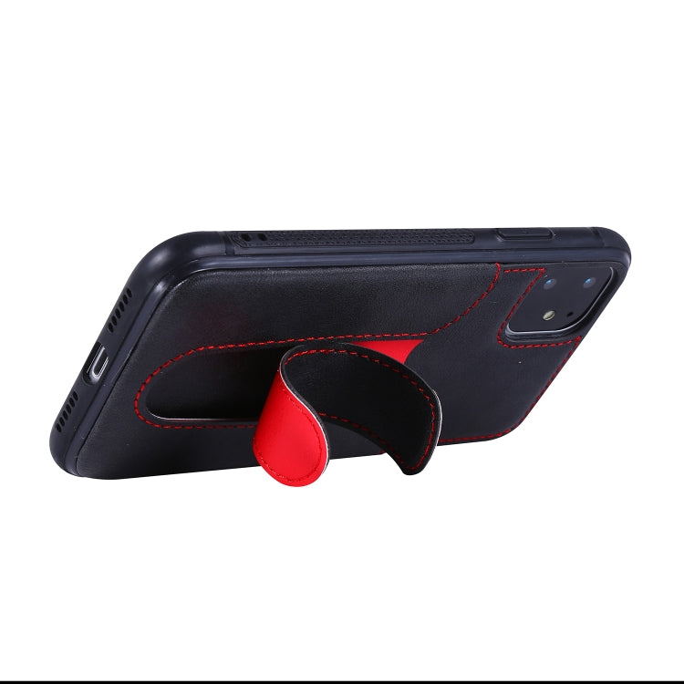 For iPhone 11 Shockproof PC + PU Protective Case with Invisible Spring Holder & Card Slot