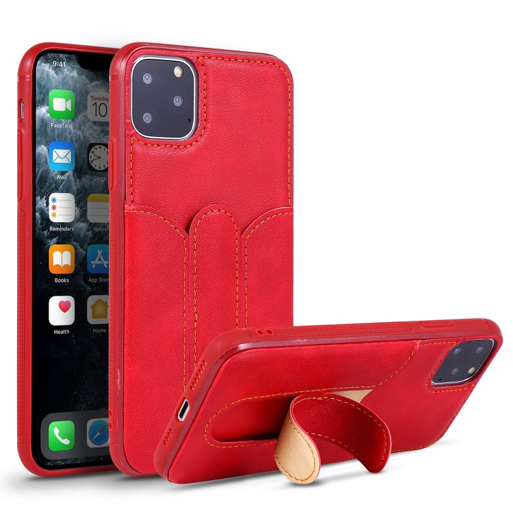 For iPhone 11 Pro Max Shockproof PC + PU Protective Case with Invisible Spring Holder & Card Slot
