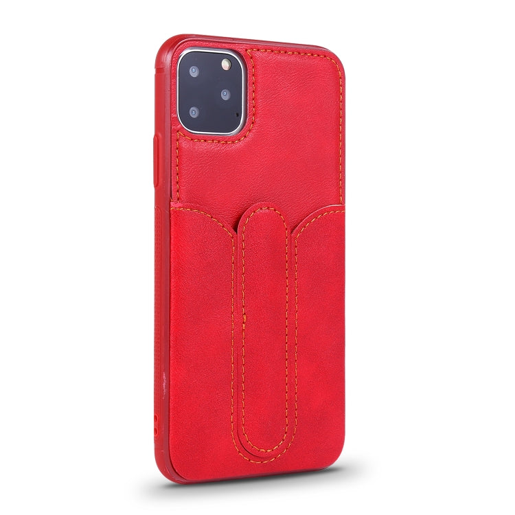 For iPhone 11 Pro Max Shockproof PC + PU Protective Case with Invisible Spring Holder & Card Slot