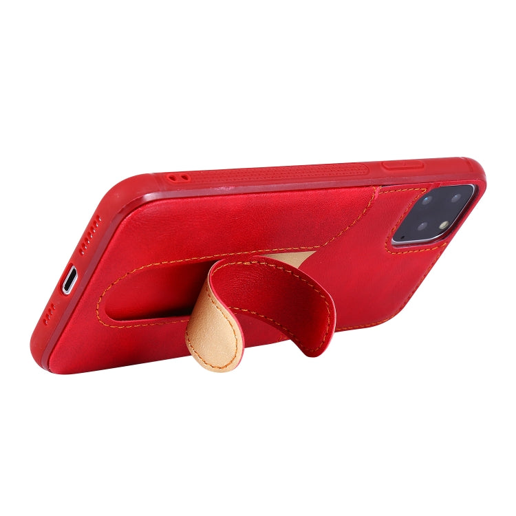 For iPhone 11 Pro Max Shockproof PC + PU Protective Case with Invisible Spring Holder & Card Slot