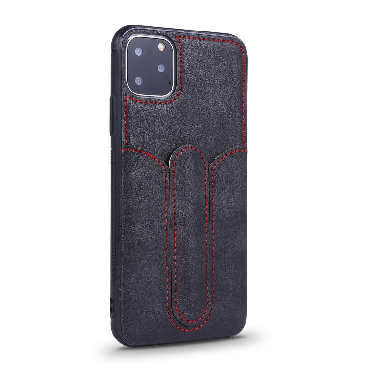 For iPhone 11 Pro Max Shockproof PC + PU Protective Case with Invisible Spring Holder & Card Slot