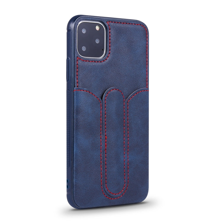 For iPhone 11 Pro Max Shockproof PC + PU Protective Case with Invisible Spring Holder & Card Slot