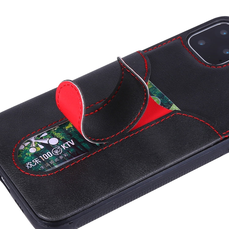 For iPhone 11 Pro Max Shockproof PC + PU Protective Case with Invisible Spring Holder & Card Slot