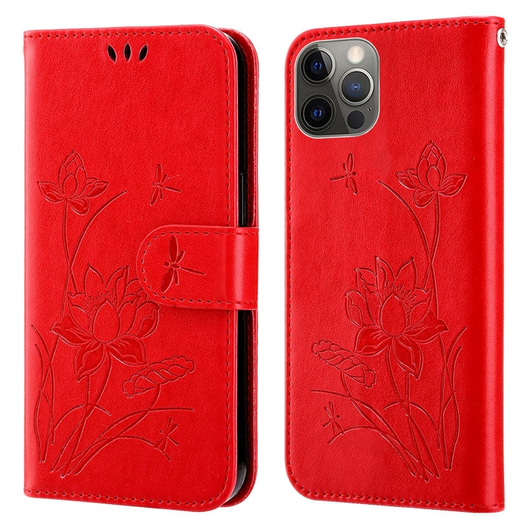 For iPhone 12 / 12 Pro Lotus Embossed Leather Phone Case