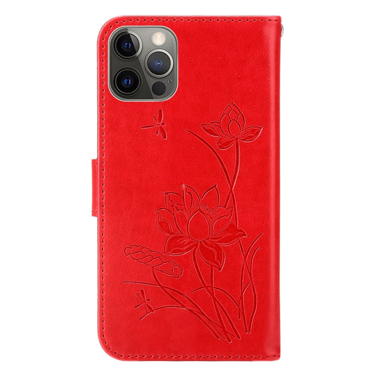 For iPhone 12 / 12 Pro Lotus Embossed Leather Phone Case