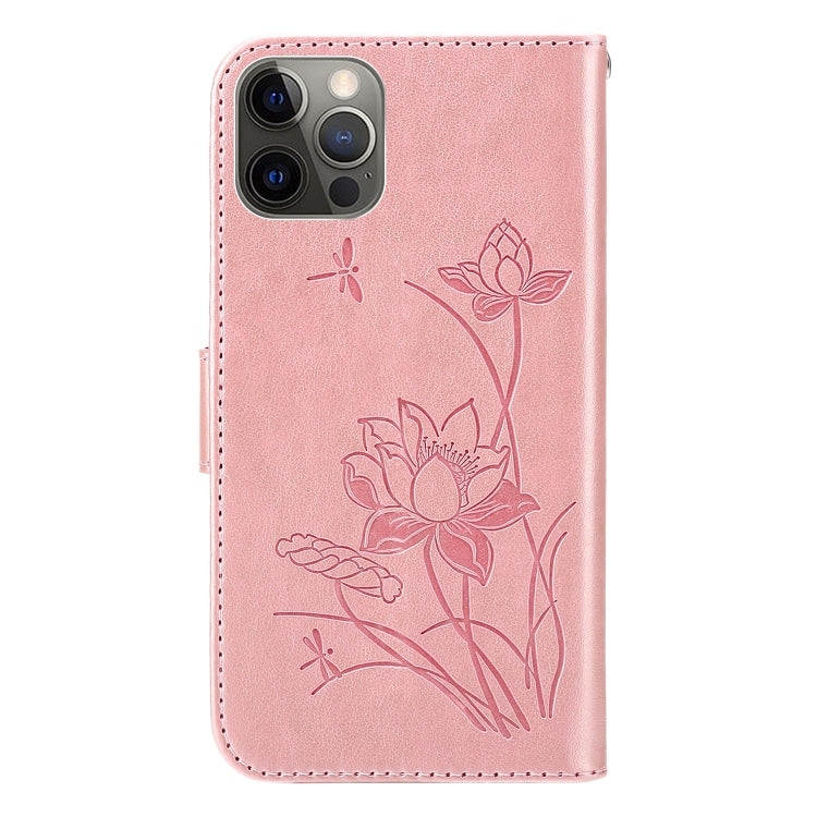 For iPhone 12 / 12 Pro Lotus Embossed Leather Phone Case