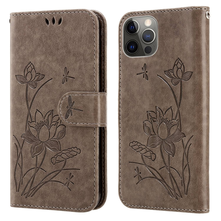 For iPhone 12 / 12 Pro Lotus Embossed Leather Phone Case