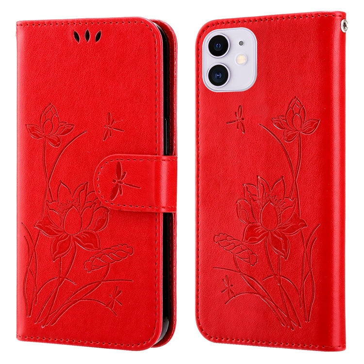 For iPhone 12 mini Lotus Embossed Leather Phone Case