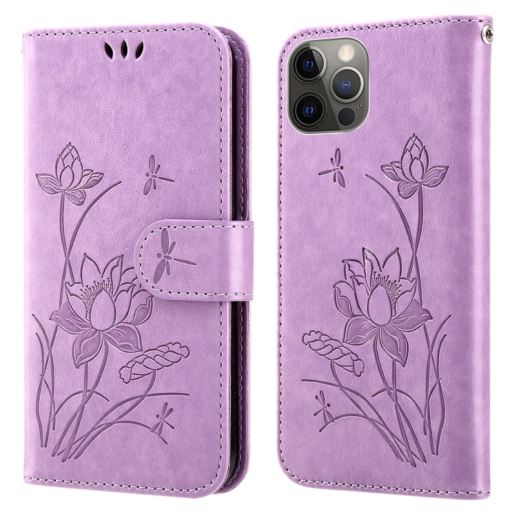For iPhone 12 Pro Max Lotus Embossed Leather Phone Case