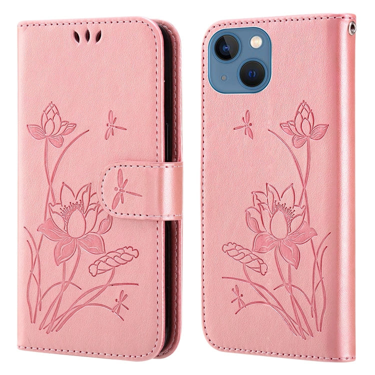 For iPhone 13 Lotus Embossed Leather Phone Case