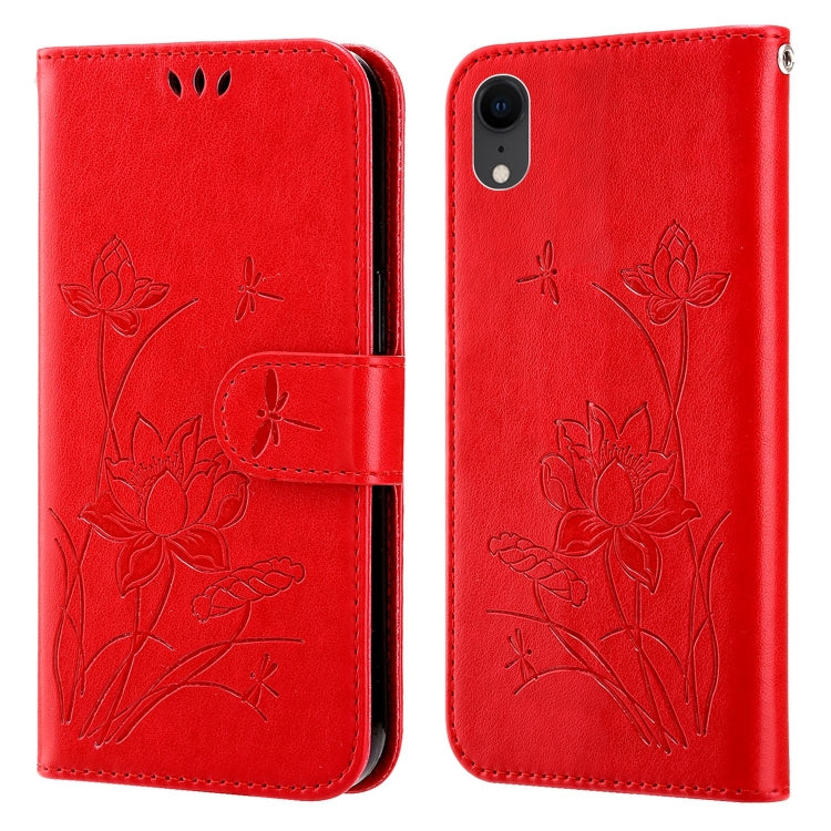 For iPhone XR Lotus Embossed Leather Phone Case