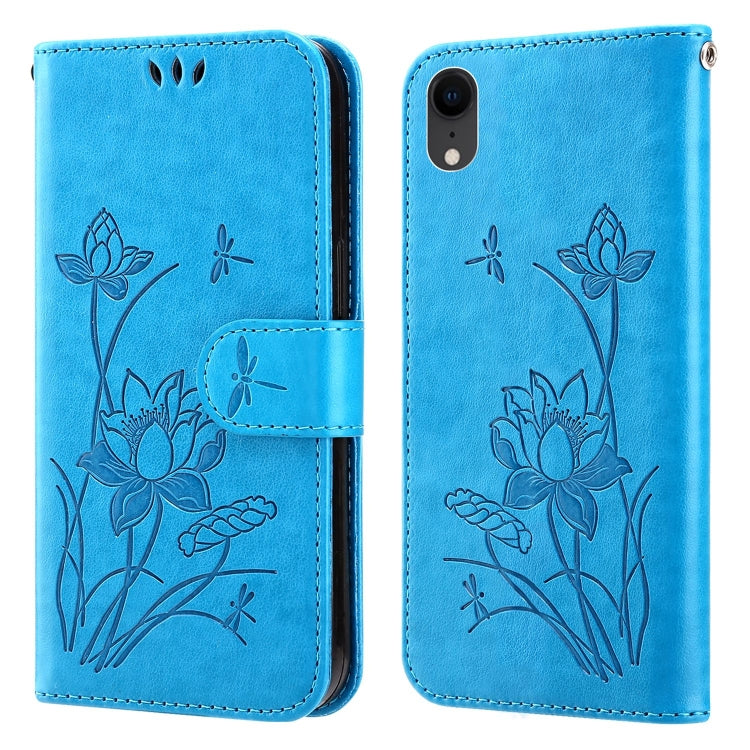 For iPhone XR Lotus Embossed Leather Phone Case