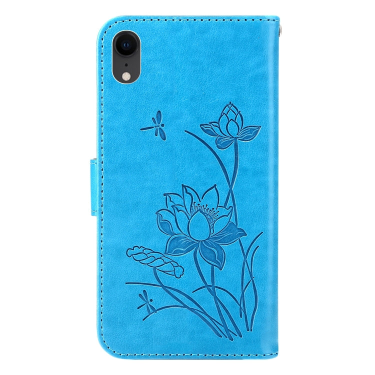 For iPhone XR Lotus Embossed Leather Phone Case
