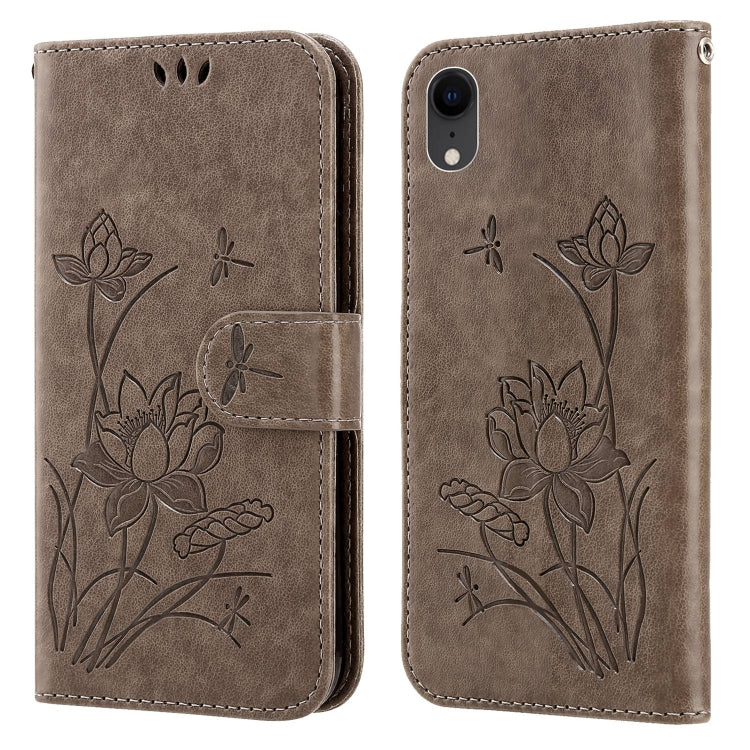 For iPhone XR Lotus Embossed Leather Phone Case