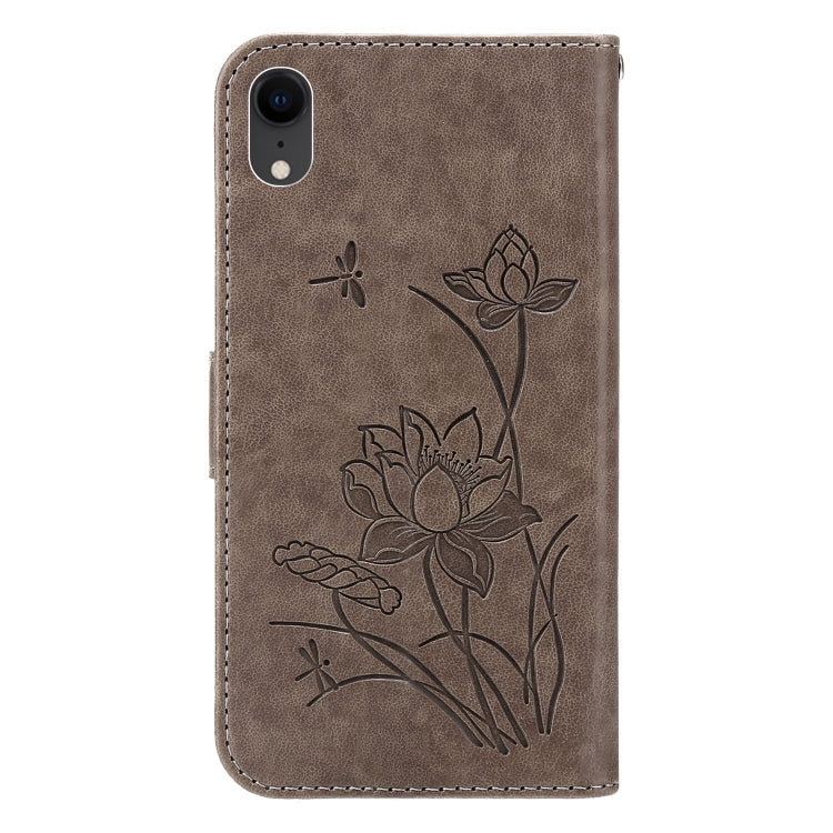For iPhone XR Lotus Embossed Leather Phone Case