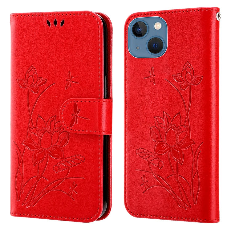For iPhone 13 mini Lotus Embossed Leather Phone Case