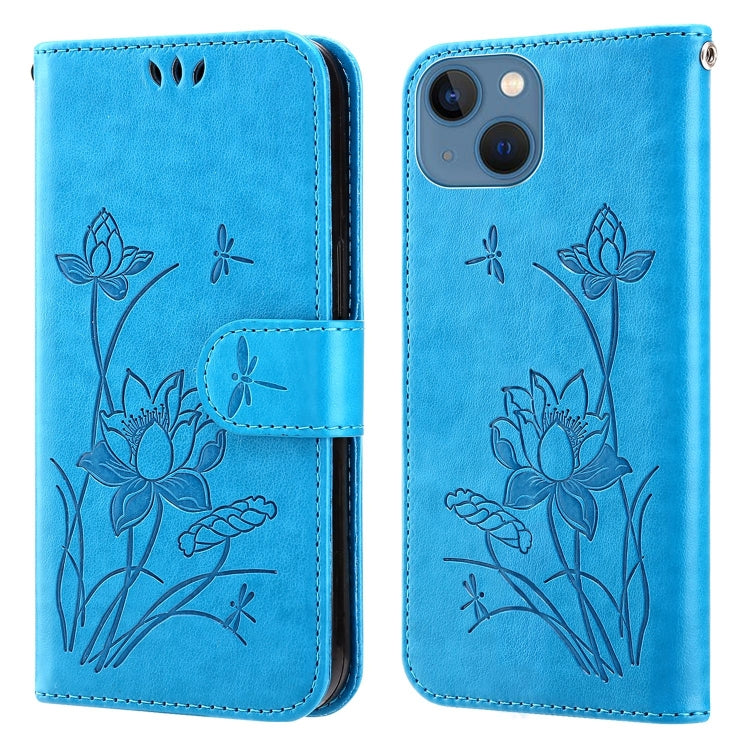 For iPhone 13 mini Lotus Embossed Leather Phone Case
