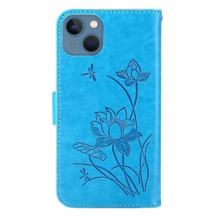 For iPhone 13 mini Lotus Embossed Leather Phone Case