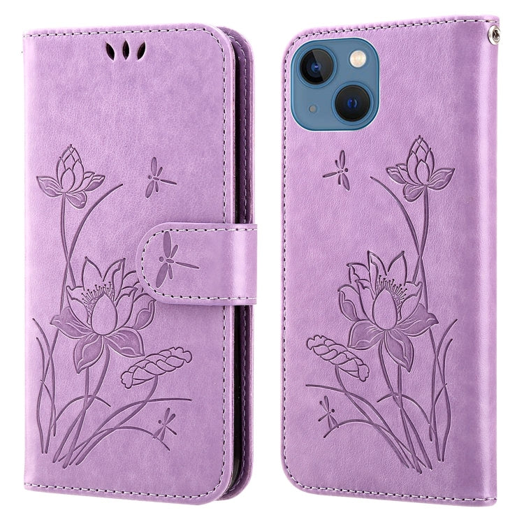 For iPhone 13 mini Lotus Embossed Leather Phone Case