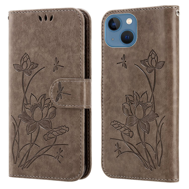 For iPhone 13 mini Lotus Embossed Leather Phone Case