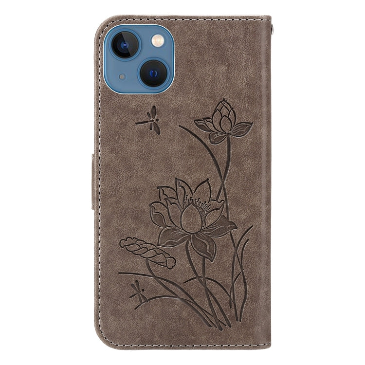 For iPhone 13 mini Lotus Embossed Leather Phone Case