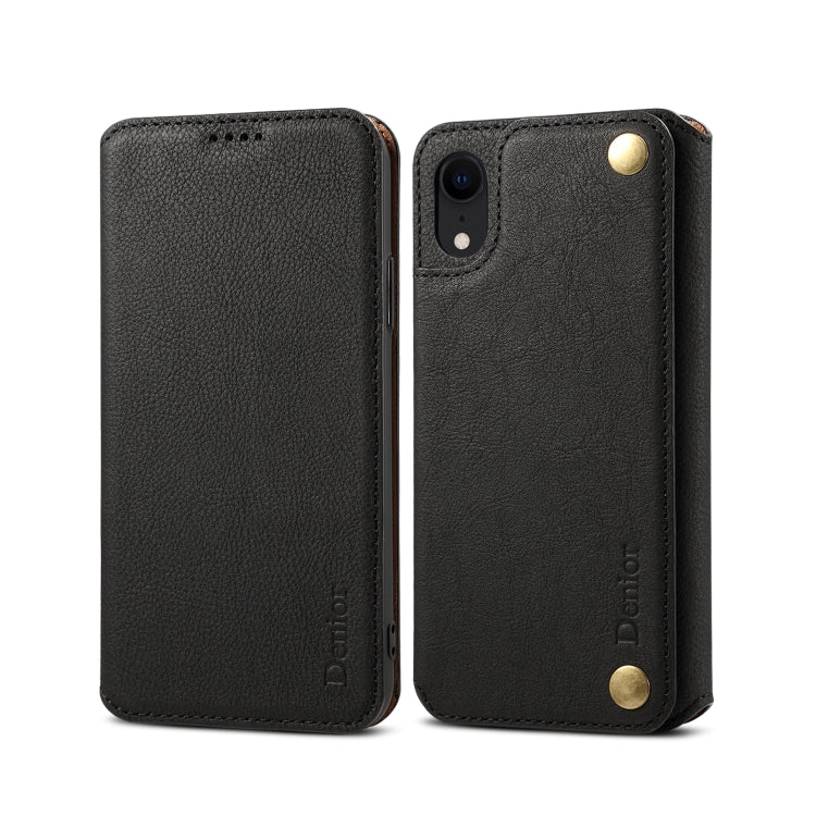 For iPhone XR Denior V4 Luxury Car Cowhide Horizontal Flip Leather Case with Holder & Card Slots & Wallet