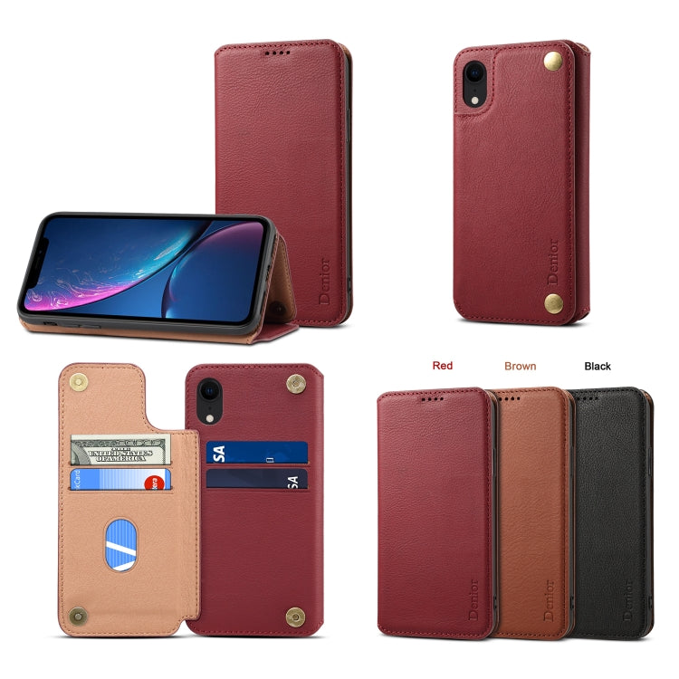 For iPhone XR Denior V4 Luxury Car Cowhide Horizontal Flip Leather Case with Holder & Card Slots & Wallet