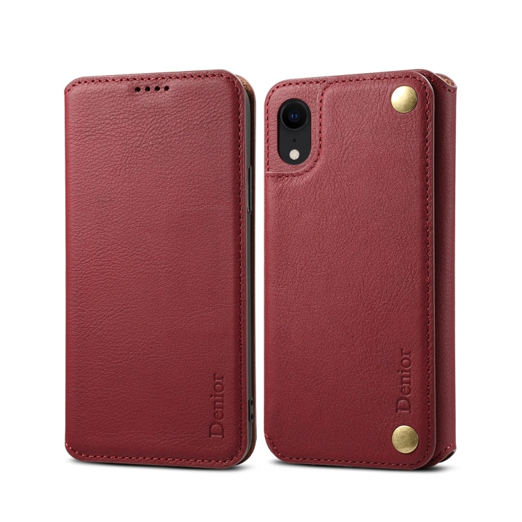 For iPhone XR Denior V4 Luxury Car Cowhide Horizontal Flip Leather Case with Holder & Card Slots & Wallet