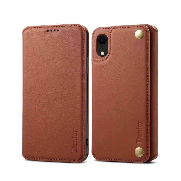 For iPhone XR Denior V4 Luxury Car Cowhide Horizontal Flip Leather Case with Holder & Card Slots & Wallet