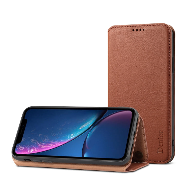 For iPhone XR Denior V4 Luxury Car Cowhide Horizontal Flip Leather Case with Holder & Card Slots & Wallet