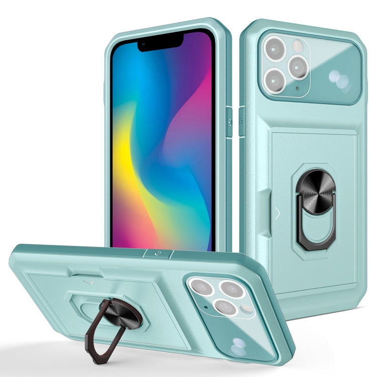 For iPhone 11 Pro Max Card Ring Holder PC + TPU Phone Case