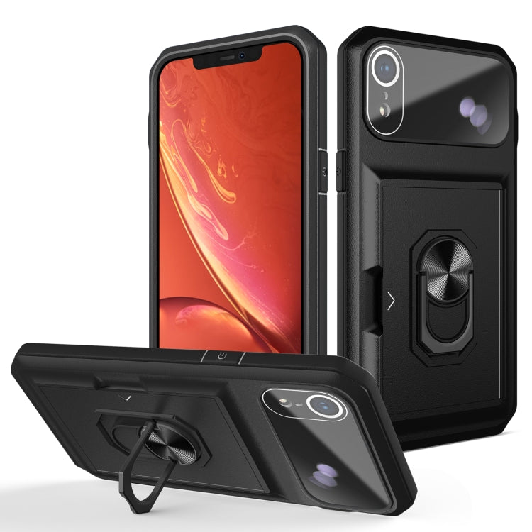For iPhone XR Card Ring Holder PC + TPU Phone Case