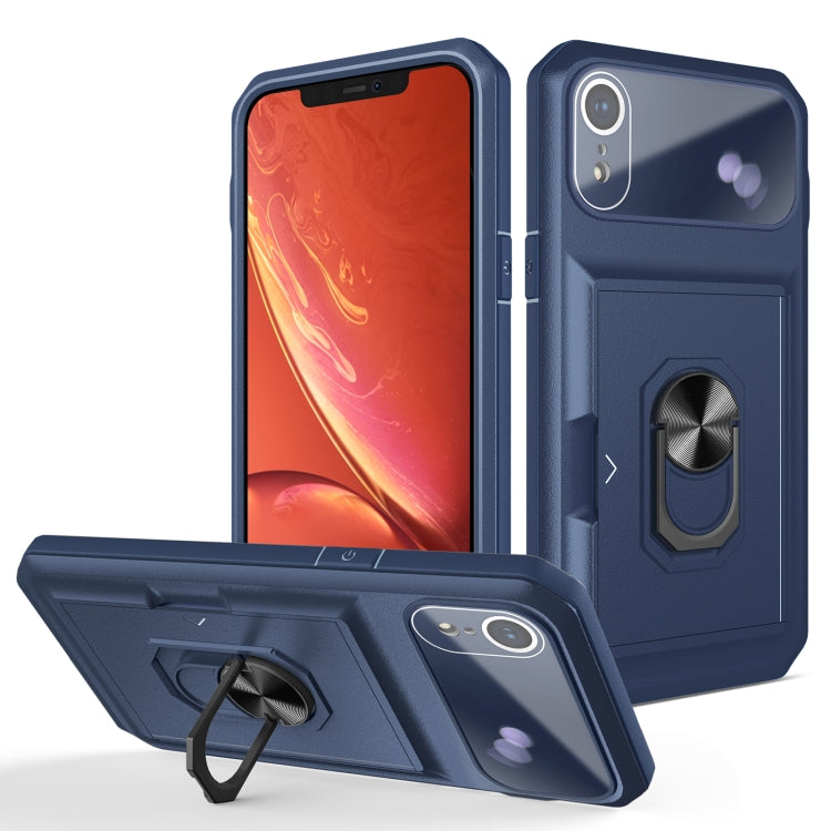 For iPhone XR Card Ring Holder PC + TPU Phone Case