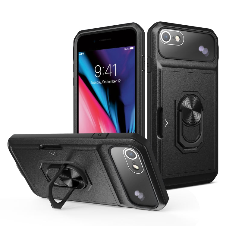 For iPhone SE 2022 / SE 2020 / 8 / 7 Card Ring Holder PC + TPU Phone Case