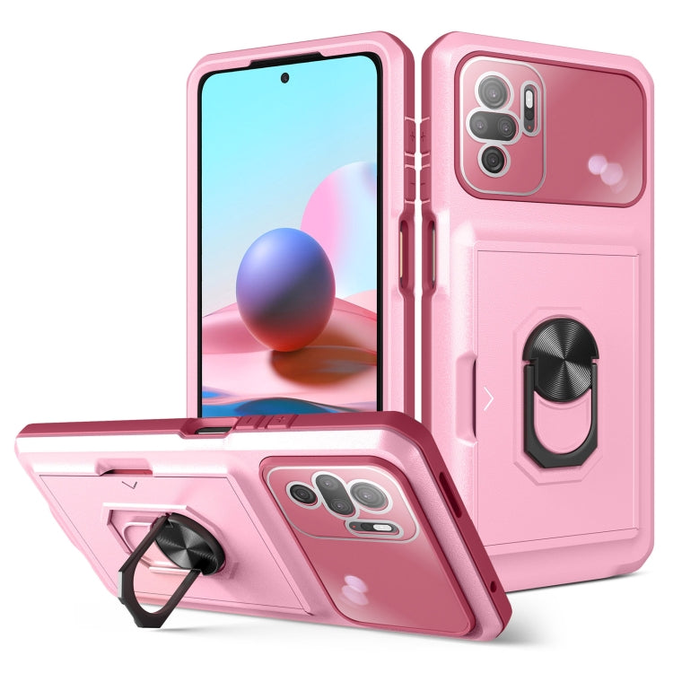For Xiaomi Redmi Note 10 4G Card Ring Holder PC + TPU Phone Case
