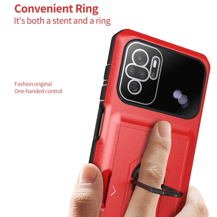 For Xiaomi Redmi Note 10 4G Card Ring Holder PC + TPU Phone Case