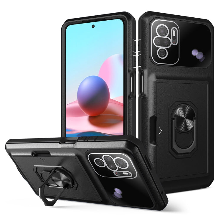 For Xiaomi Redmi Note 10 4G Card Ring Holder PC + TPU Phone Case