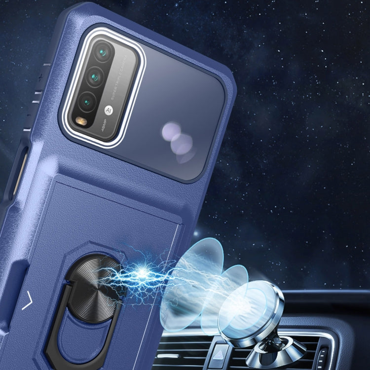 For Xiaomi Redmi Note 9 4G Card Ring Holder PC + TPU Phone Case