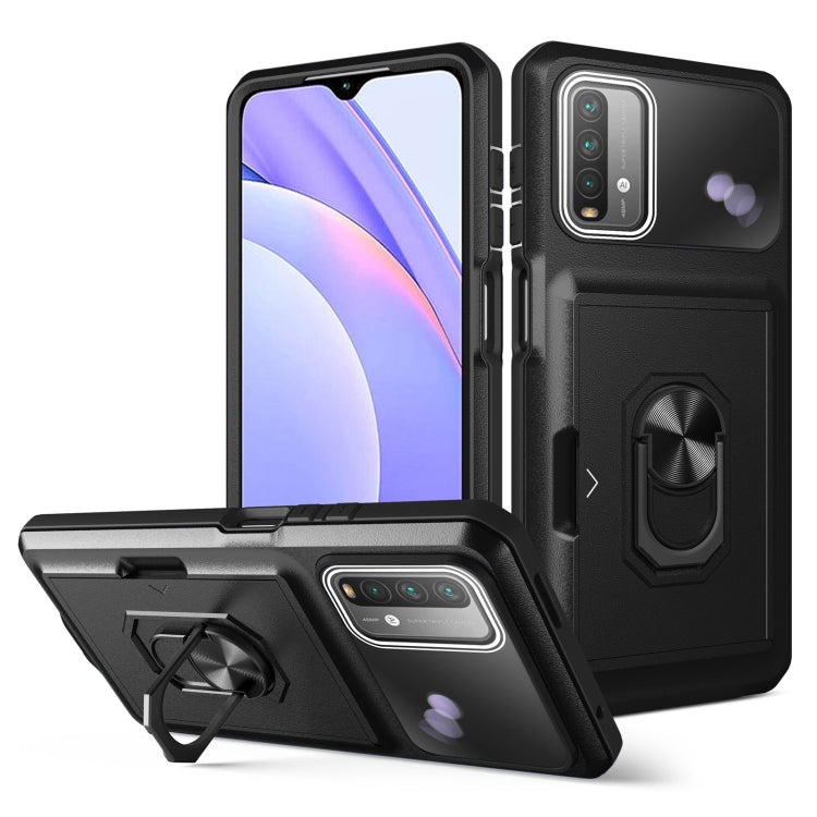 For Xiaomi Redmi Note 9 4G Card Ring Holder PC + TPU Phone Case